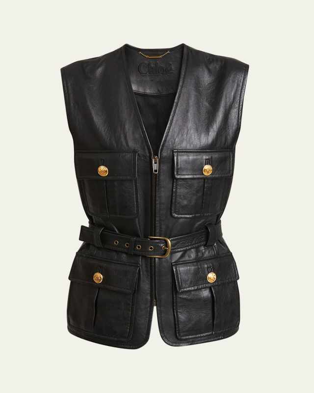Glossy Leather Belted Vest